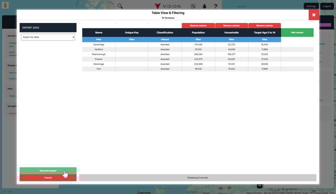 Export my area layer attributes 5