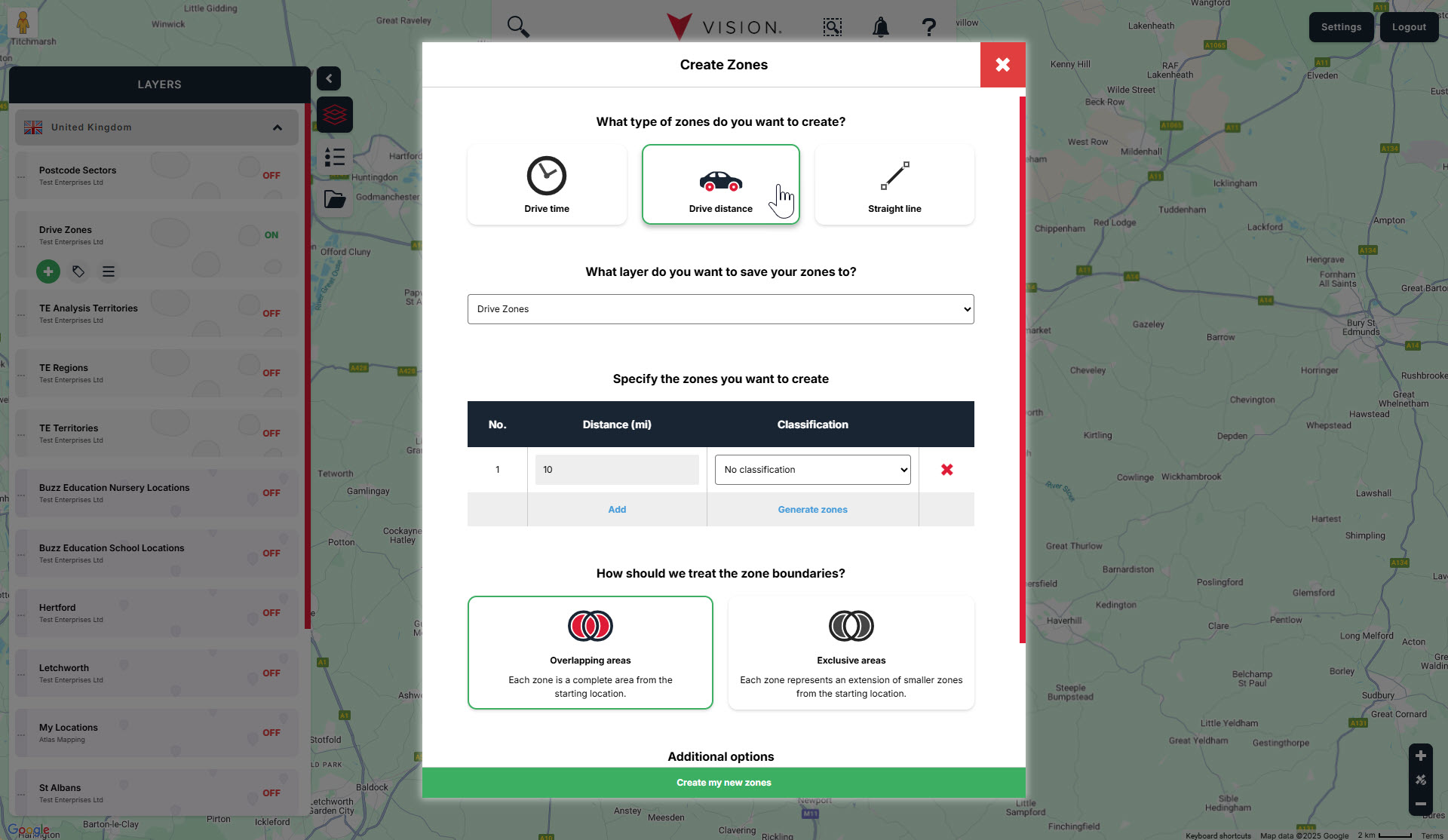 Create a Drive Distance Zone