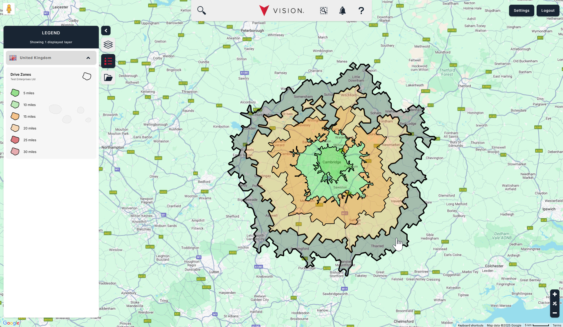 Create a drive distance zone