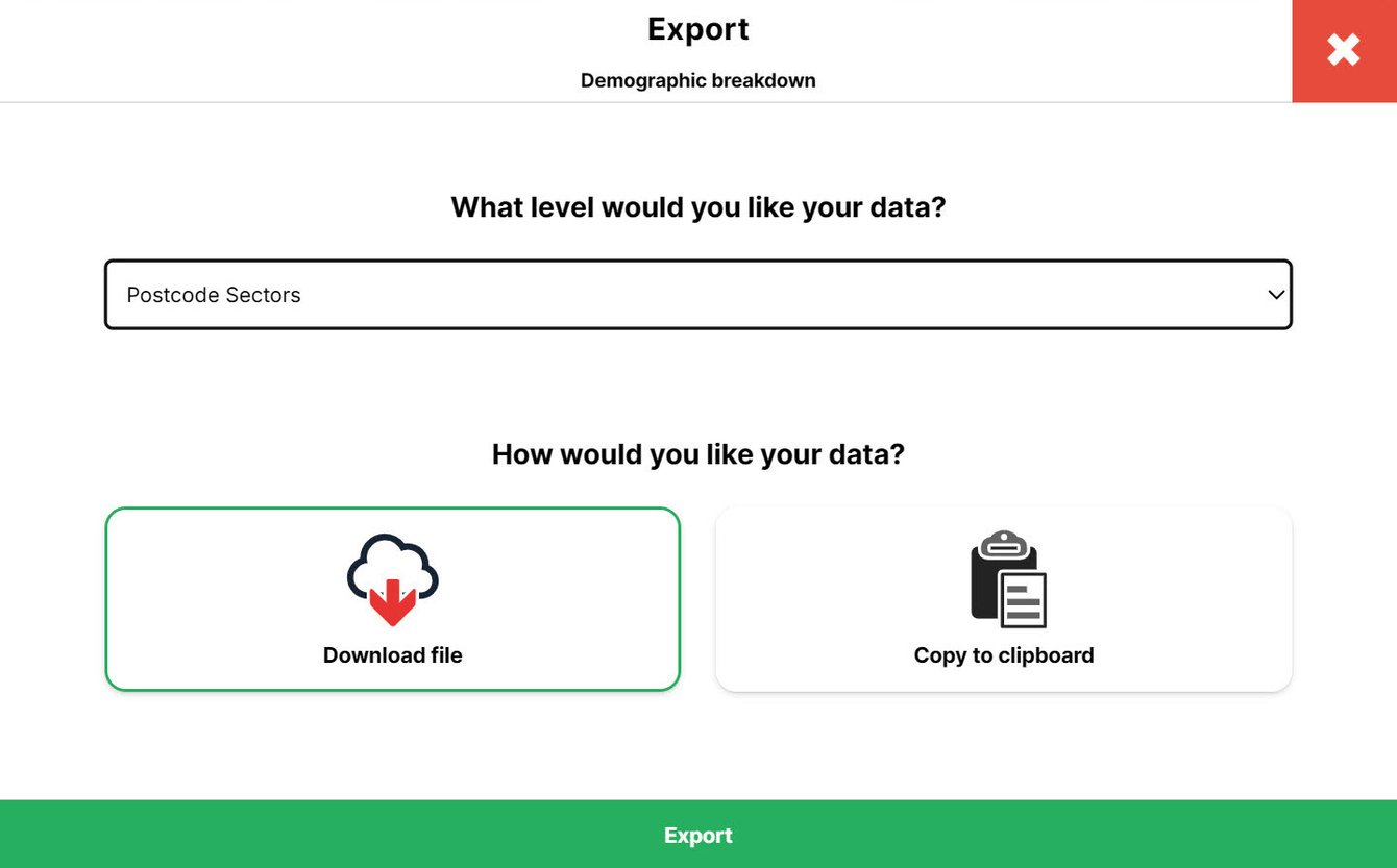 Export data from an area