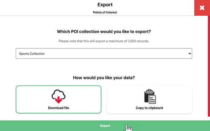 POI Export Selection